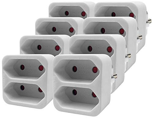 revolt Doppelstecker: 8er-Set Steckdosen-Adapter auf 2-fach-Euro-Steckdose (Mehrfachstecker-Steckdosen, Eurostecker, Kindersicherung)