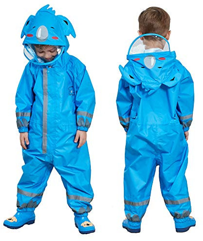 JinBei Imperméable Enfant Garçon Bleu Koala Modèle Avec Capuche Velo Complet Animal Combinaison Sport Manteaux Protection Poncho Pantalon Respirant Randonnée Pluie 3-5 Ans