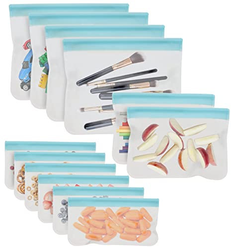 Cuisinart Wiederverwendbare Silikon Frischhaltebeutel, 12 Stück türkis - aufbewahren, einfrieren und kühlen, Essensreste Snacks BPA-freie Silikonbeutel inklusive kleinen, mittleren großen Beuteln