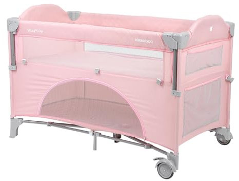 KikkaBoo Reisebett Milky Way bis 15 kg, Babybett 120 x 60 cm, Zwei Ebenen, Räder, kompakt, leicht, Transporttasche, faltbar, Rosa