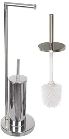 Soporte Papel higienico y escobillero, Tipo L, Escobillero y portarrollos con Estructura en Acero Inoxidable 74 x 19 cm