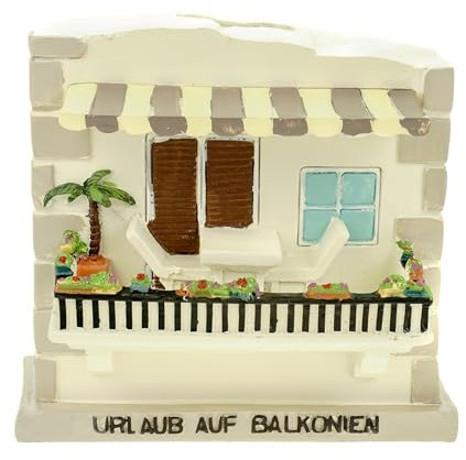 Kremers Schatzkiste Spardose Urlaub auf Balkonien - Dekorative Hausfront mit Balkon, Handarbeit aus Polyresin, Geschenkidee für Reiselustige