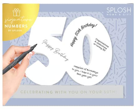 Splosh 50 Signature Numbers with a Stand to Hold The Number and Pen. Write Heartfelt or Funny Messages - Create Memories of The Special Day. 50th Birthday Decorations & 50th Birthday Gifts For Women.