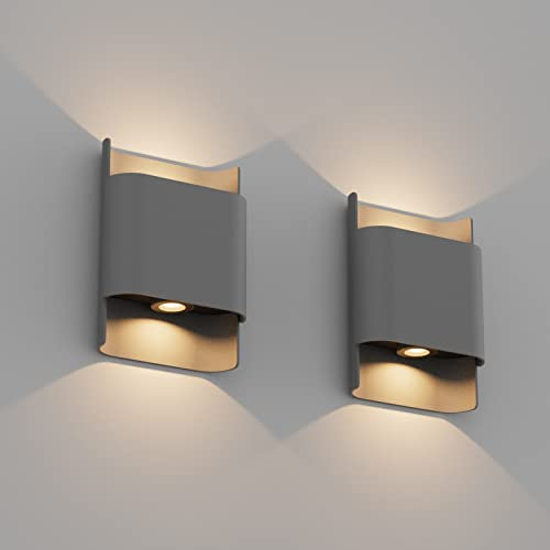 Klighten 2 Stück 12W LED Außenwandleuchte, Dunkelgrau Up Down Wandleuchte Innen Außen Wandlampe, IP65 Außenlampe Wand für Garten Terrasse Eingang, Warmweiß 3000K Aussenleuchte Wand