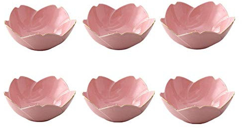 XIGUI Set di 6 piatti per salsa di soia in stile giapponese, con fiori di ciliegio in porcellana, condimenti per sushi, soia, ciotola da dessert e antipasti, piatti da portata per cucina casa (rosa)
