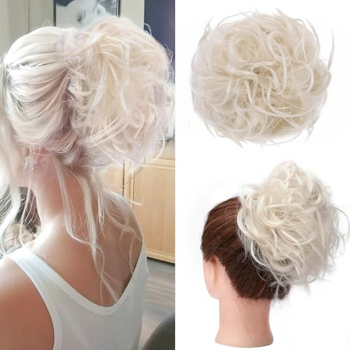Hair Extension Haarverlängerung Haarteil Haargummi Hochsteckfrisuren Brautfrisuren VOLUMINÖS Gewellter Unordentlicher Dutt Pferdeschwanz Weiße Blondine