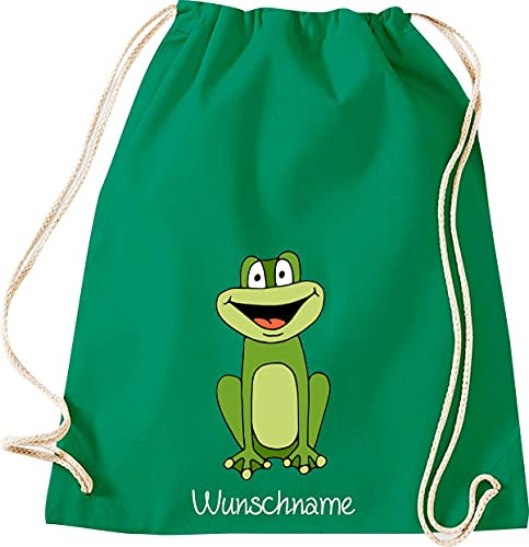 Shirtinstyle Kinder Turnbeutel, lustige Tiere Frosch mit Wunschnamen, Kinder, Tiere Zoo Kindertag Beutel, Farbe Kellygreen
