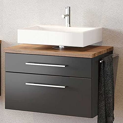 Waschbeckenunterschrank Dasa, 60 cm, mit 2 Schubladen, Graphit/Grau matt