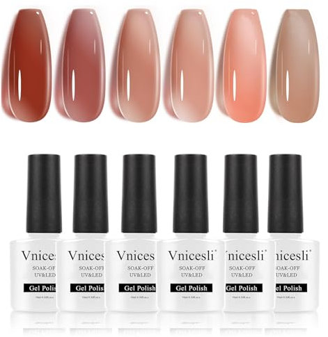 Vnicesli UV Nagellack Rosa Nudefarben Braun Gel Set, 6 Farben Gel Nagellack Natur Shellac für Gelnägel DIY Nail Art Kit für Modetrends Nagelstudio DIY Home