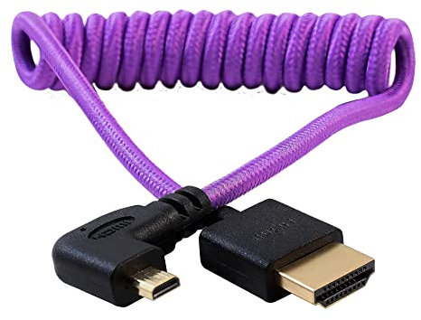 KONDOR BLUE x Gerald Undone | Micro HDMI to HDMI Cable 12-24 Braided Coiled (Right Angle) | 4K 60Hz, 18Gbps, HDR, 3D Video & Nylon Braided with Reinforced connectors | Purple