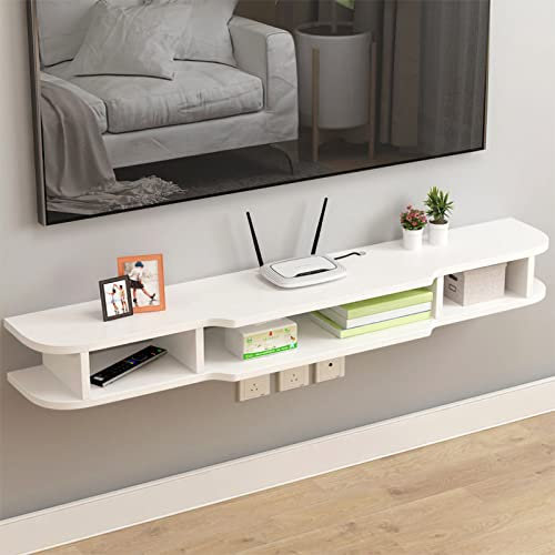 Floating TV Stand Cabinet, Hanging TV Console Wall-Mounted Background Shelf For DVD/Blu-Ray Player Satellite TV Box Cable Box(Size:140cm,Color:White)