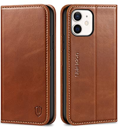 SHIELDON Hülle für iPhone 11 Handyhülle [Erstklassig Echtleder] [Kartenfach] [Magnet] [Standfunktion] [RFID-Sperre], Stoßfest Schutzhülle TPU Lederhülle Case Kompatibel mit iPhone 11 6.1 - Retro Braun