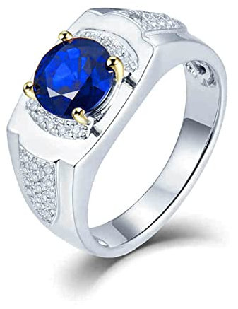 Daesar Herren Ring Weißgold 750, Verlobungsring mit 1ct Saphir, Eheringe Weißgold mit Diamant Größe 58 (18.5)