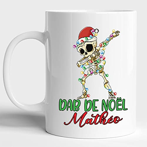 Lalasol Mug Personnalisé Humour Drôle Rigolo Fun Dab – Tasse Idée Cadeau de Noël Pour Collègue Ami(e) Famille Frère Sœur – Squelette Noël Dab – Imprimé en France