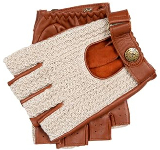 Dents Mens Cleave Crochet Fingerless Driving Gloves - Highway Tan - Small