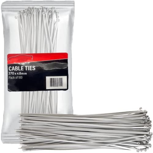 Xtremeauto Cable Ties 100 Pack Zip Ties - Heavy Duty Zip Tie Pack, Nylon Cable-Ties, Strong Self-Locking Cable Tie Wire Ties, Perfect for Home, Garden, Office, Mechanics & DIY (370mm x 4.8mm, Silver)