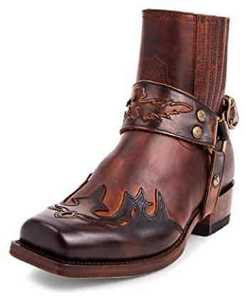 GATURA Stivali da Uomo Vintage Steampunk Stile Punta Rotonda Tacco Chunky Stivali Corti Faux PU Cuoio Western Cowboy Stivali Sportivi Casual all'aperto, 38-48,Marrone,41