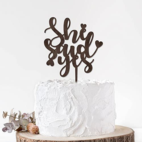 Rimego Kalligraphie She Said Yes Cake Topper, Hochzeitstag, Kuchendekoration, Verlobung, Party, Kuchendekoration, rustikale Landhaus-Chic-Hochzeit, Skript Cake Topper