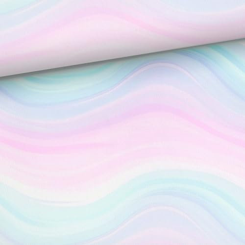 Keine Meterware, Stoffe zum Nähen, Stoff für Kinder und Damen, 92% Baumwolle: 1m leichter Jersey Stoff mit Regenbogen Farben aquarell Streifen - rosa lila mint blau