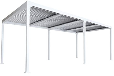 Alu Pergola HWC-L41, Lamellen-Pavillon Terrassenüberdachung, stabiles 8cm-Metall-Gestell 3x6m - weiß