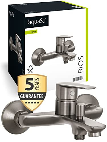'aquaSu® Wannenarmatur Rios mit Umsteller, Typ 1/2 '' Brauseabgang unten, Wandbefestigung, Standard S-Anschlüsse, Keramikkartusche, Messingkern, industrial, 798716