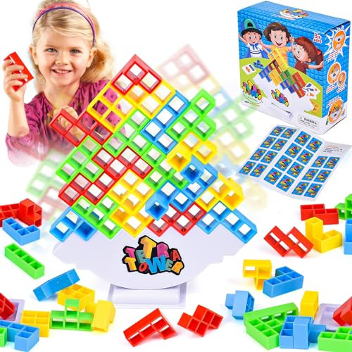 xinrongda Tetris Spiel 64 PCS Tetra Tower Balance Game, Schaukelstapel Balance Spiel Stapelspiel, Dekompression Balance Bausteine Tetris DIY Zusammenbau Spiele für Jungen Mädchen ab Jahre 3+