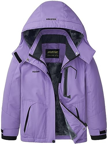 WICKHAM Chaqueta de esquí impermeable para niña, con forro polar cálido, para nieve, cortavientos, capucha extraíble, abrigo de esquí para niños