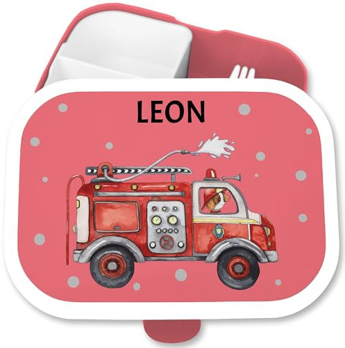 Brotdose Kinder Campus für Mepal - Lunchbox Feuerwehrauto Brotbox Feuerwehr I 112 I Löschfahrzeug - 750 ml - Rosa - schulkinder geschenke jungs kinderbrotdosen kindergarten feuerwehrmann name