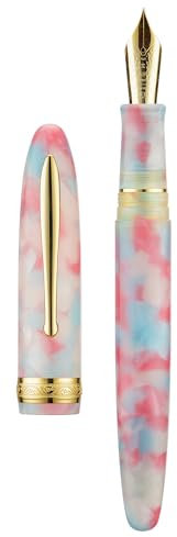 Hongdian N9 Füllfederhalter, lange Klinge, mittlere Feder, goldfarbener Rand, frische Bonbonfarbe und Acryl-Design, mit Konverter und Stiftebox aus Metall