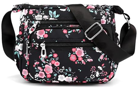 SHEBUYLLI Sac à bandoulière pour femme, sac à main pour femme, sac à bandoulière avec sangle réglable, petit sac à bandoulière multi-poches pour femme, shopping, promenade de chien, voyage, rose/noir,
