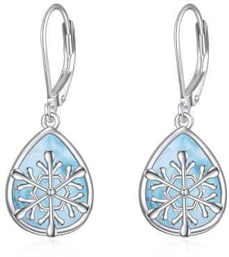 POPLYKE Schneeflocke Larimar Ohrringe für Frauen Sterling Silber Larimar Leverback Ohrringe Teardrop Schmuck Geschenk für Mädchen (Schneeflocke-Larimar)