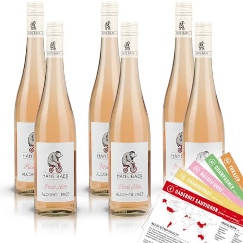 Hans Baer Pinot Noir Rosé alkoholfrei, lieblich, sortenreines Weinpaket (6 x 0,75l) + VINOX Winecards