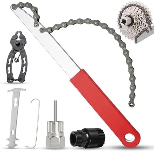 cersaty® 1 set di frusta per catena per bicicletta, in acciaio per 7 8 9 10 11 12 cassette con 1 pinza per catena e 1 calibro per la misurazione della catena della bicicletta