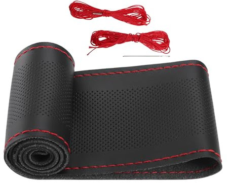 A ABSOPRO Auto Handgenähtes Lenkradbezug 38cm Mikrofaserleder Schwarz Rot