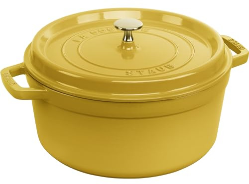 Staub Cocotte ronde en fonte, faitout de 5,5 litres, pour 5 à 6 personnes, fabriquée en France, citron
