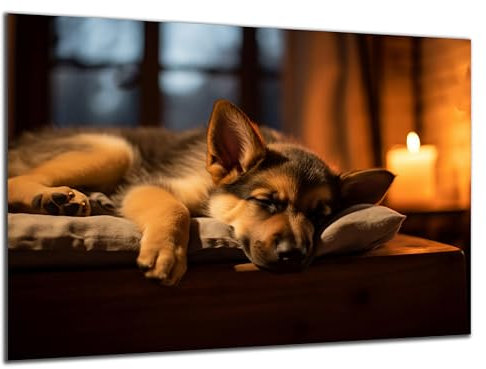 Munera Design - Bild 56x84 - schlafender Hund Welpe deutscher Schäferhund - Wand-Bilder Wohnzimmer