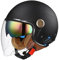 Motorradhelm mit Bluetooth Herren Damen ECE-zertifizierter Motorrad Jethelme Integrierter Bluetooth-Helm mit Anti-Fog-Doppelspiegel Rollerhelm Scooterhelm K,M