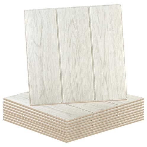 Baketron 10pcs White Oak Wooden Panels for Walls Self Adhesive Panelling Slat Wall Panelling Peel and Stick Wall Tiles Polystyrene Ceiling Tiles Kitchen Bathroom Floor (10pcs)