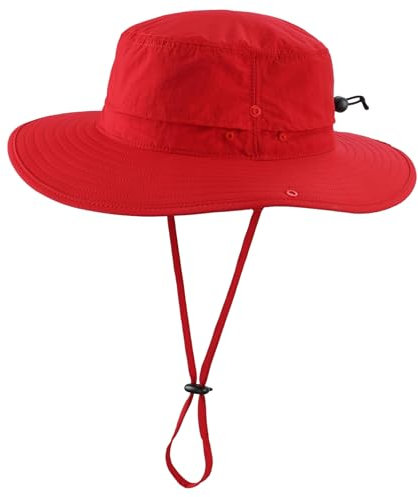 Decentron Unisex UPF 50+ Sun Protection Bucket Hat Wide Brim Safari Hats Breathable Fishing Hiking Hats Outdoor Cowboy Hat Red