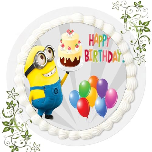 FONDANT Tortenbild, Zuckerbild mit Motiv, Essbares Foto für Torten, Tortenbild, Tortenaufleger Ø 20cm FONDANT Minions Nr. 34