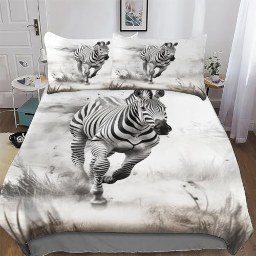 PAZZK Zebra 3D Bettw?sche Set Bettbezug Jungen M?dchen Microfaser Angenehme Betten Bettdeckenbezug Mit Kissenbezug, Mit Rei?Verschluss Bettbezüge Single (135x200cm)