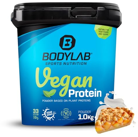 Bodylab24 Vegan Protein, Apple Crumble, 1kg | 100 % veganes Proteinpulver aus Ackerbohnen-, Erbsen- & Kürbiskernprotein, bis zu 80 % Eiweiß, ohne Zuckerzusatz