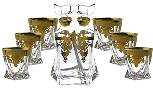 QTANZIQI Luxury Whiskey Decanter Set with 6 Whiskey Glasses - 20.6 Oz Double Gold Plated Whiskey Decanter, 10 Oz Crystal Whiskey Glasses for Liquor Scotch Bourbon Vodka Rum, Gifts F silk pillowcase