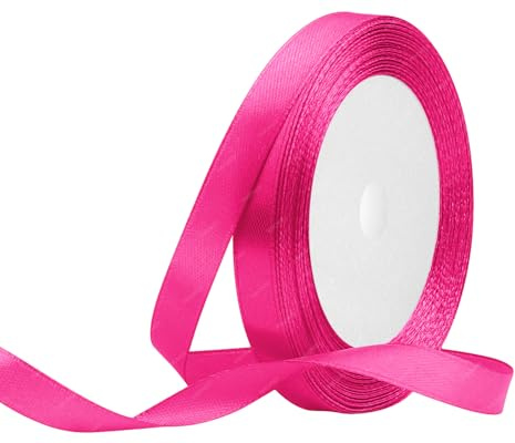 Ruban de Satin Rose Vif 10mm x 22 Mètres, Rubans en Tissu pour Cadeau Emballage, Bouquets de Fleurs, Anniversaire Artisanat, Décoration de fête de Mariage
