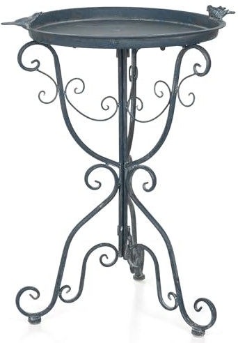 Moritz Vogeltränke Vogelbad blau mit DREI kleinen Vögeln auf der Wasserschale Höhe 74cm stehend Vogelbecken Wassertränke verziert Garten frostsicher