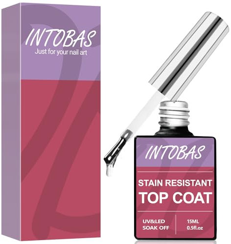 INTOBAS 15ML No Wipe Top Coat, Top Coat Semipermanent Brillant, Top Coat Gel UV Neonail, Langanhaltend- Soak Off UV/LED, Gel Nagellack Für DIY Nagelstudios- Salonqualität