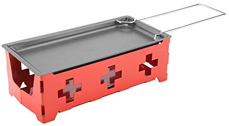 Cheese Raclette Oven Set, Portable Non-Stick Cheese Raclette Rotaster Baking Tray Cooker Set for Home (Steel Handle Set, Red Cooking Rack + Baking Pan)