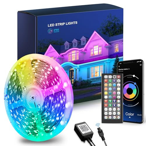 LED Strip 20m, IP65 Wasserdicht RGB Farbwechsel LED Streifen mit Fernbedienung APP Steuerun, Dimmbar Flexible Bluetooth Music Sync, LED Lichterkette für Party Schlafzimmer