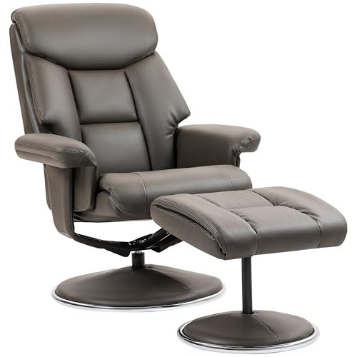 HOMCOM Relaxsessel mit Hocker, Fernsehsessel mit Liegefunktion, Wippfunktion, TV-Sessel mit Hoher Rückenlehne für Schlafzimmer, Wohnzimmer, Kunstleder, Grau