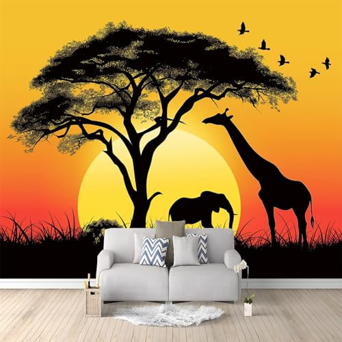 3D Papier Peint Panoramique Tapisserie Intissé Murales Girafe Animale De La Savane Africaine 250x175 cm, Papier Peint Enfant pour Salon Chambre Décoration Murale, Papier Peint Chambre Enfant
